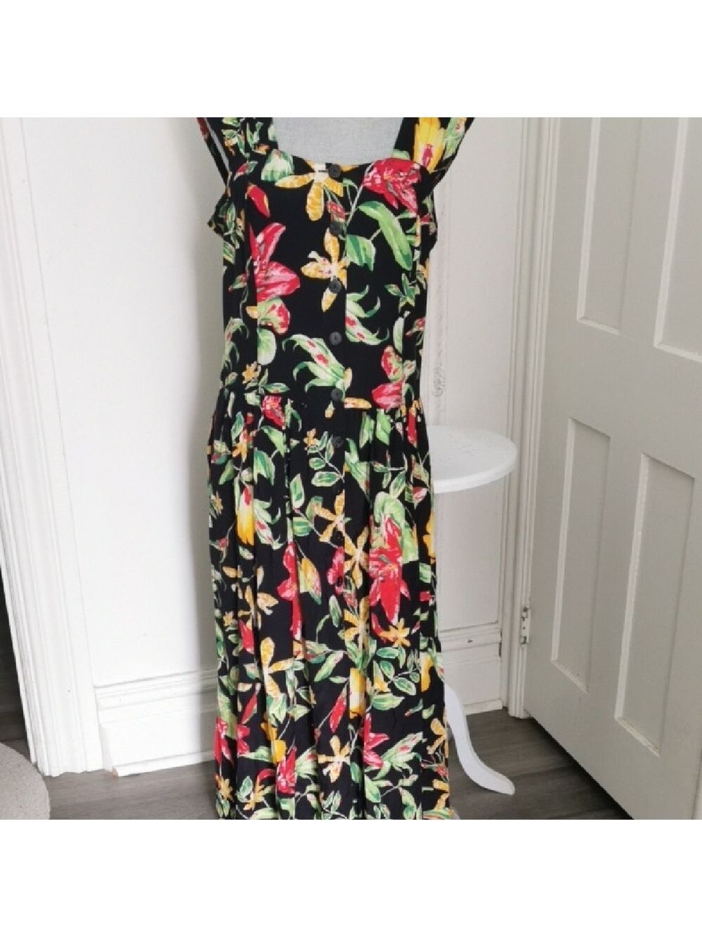 Vintage 70s/80s Meico Hawaiian tropical maxi dress with pockets. Size 14.